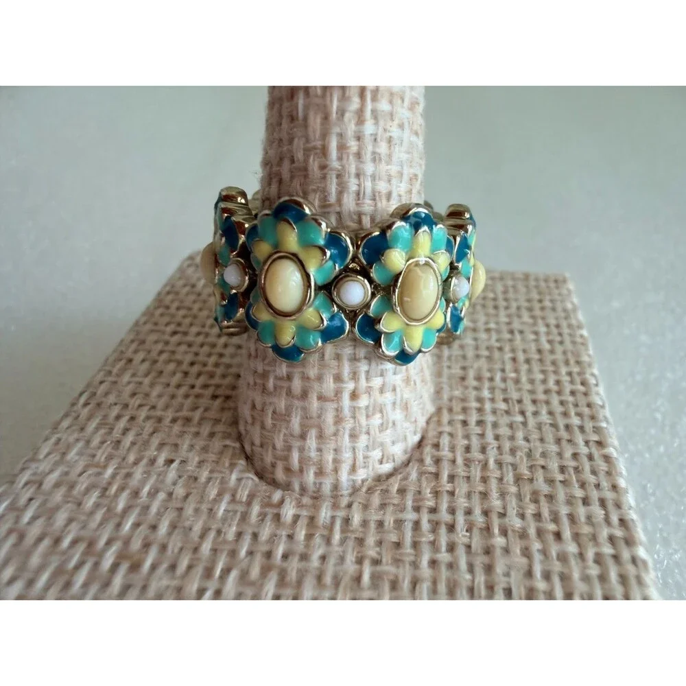 Banana Republic BR Signed Colorful Enamel Floral Daisy Statement Band Ring 6
